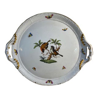1990s Herend Rothschild Bird Hand-Painted Porcelain Serving Tray For Sale