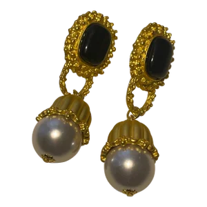 Vintage Black/Gold Dangle Earings - 2 Pieces