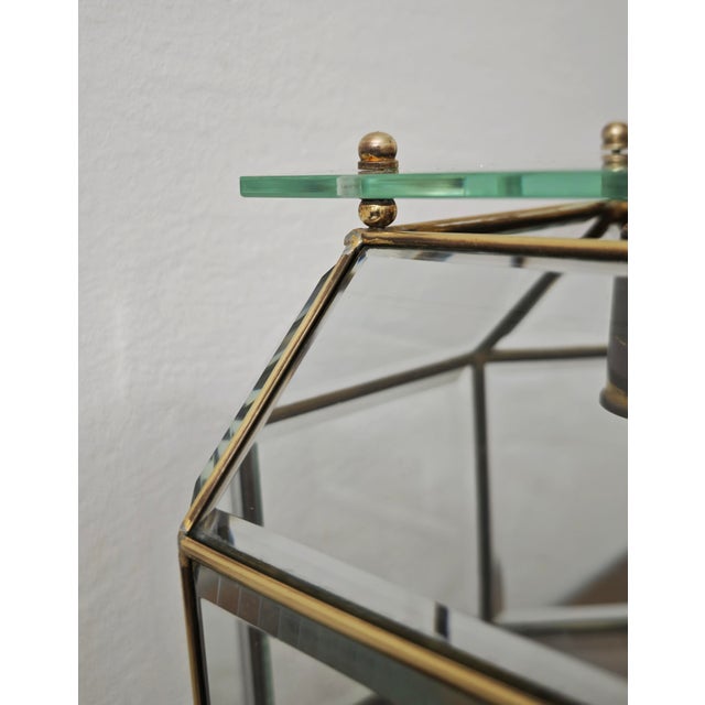 1950s Mid-Century Modern Octagonal Pendant Lamp in Cut Glass and Brass, Italy, 1950s For Sale - Image 5 of 18