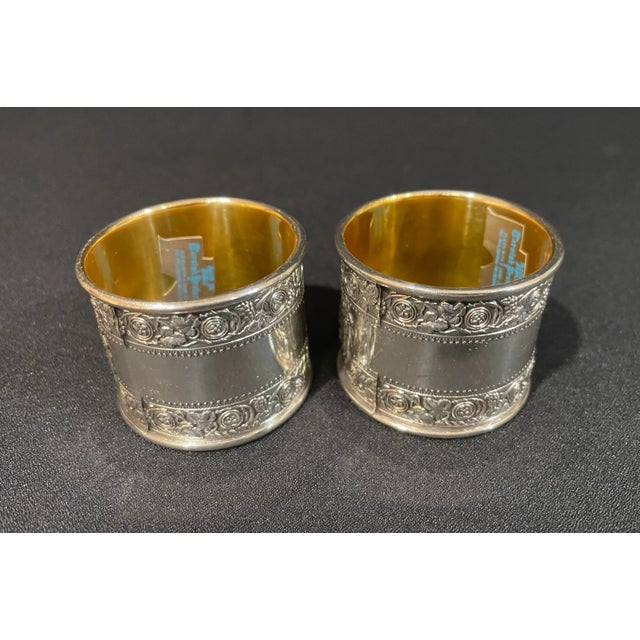 Traditional Vintage Silver Plated Napkin Rings With Coat of Arms and Grapevine Motif - a Pair For Sale - Image 3 of 12