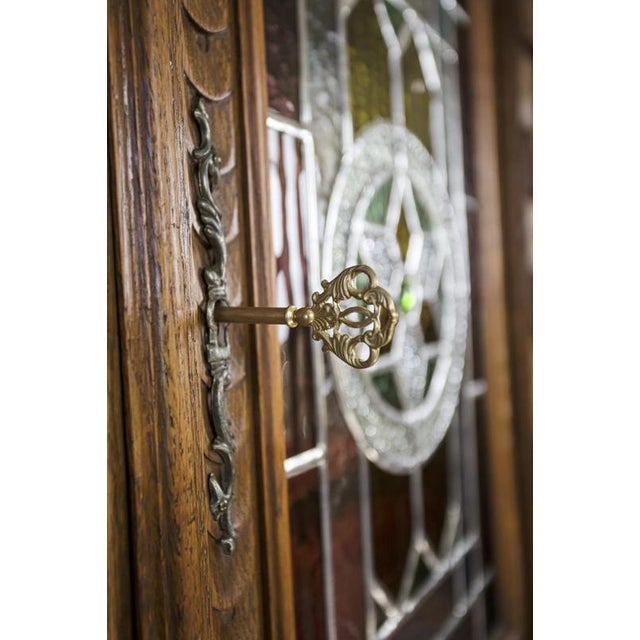 Wood Neo-Renaissance Oak Cabinet with Stained Glass For Sale - Image 7 of 18
