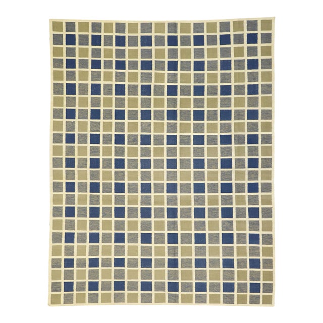 Vintage Kilim Buffalo Plaid Rug - 08'07 x 10'10 For Sale