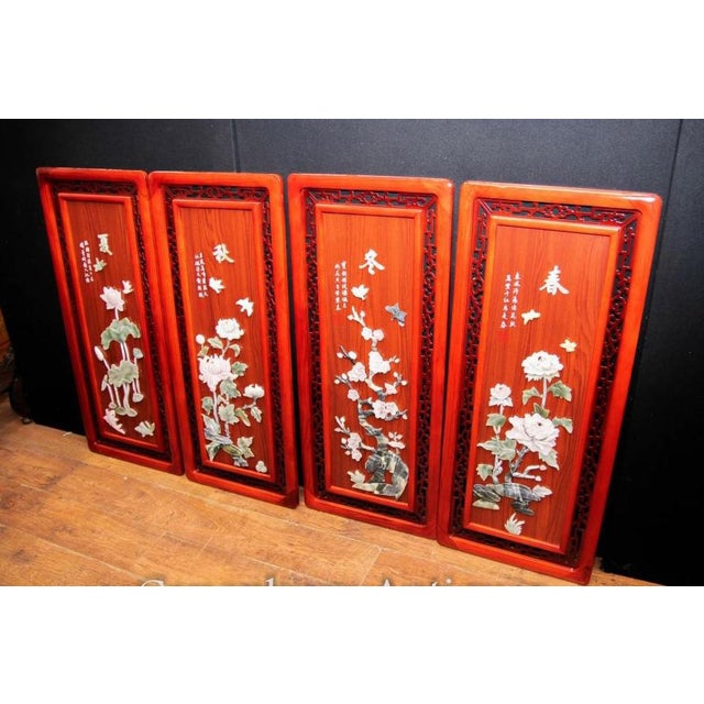 Stone Chinese Hardwood Soapstone Panels Placques, Set of 4 For Sale - Image 7 of 7
