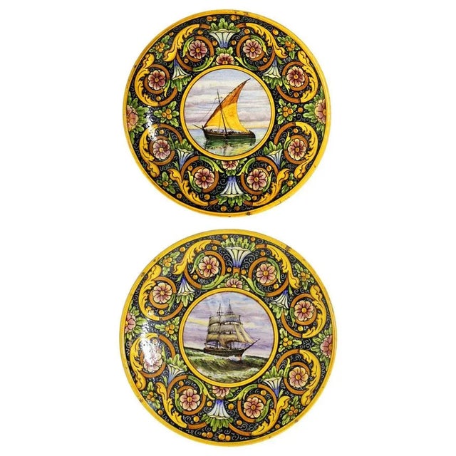 Large Italian Ceramic Yellow Plates, 1920s, Set of 2 For Sale - Image 6 of 6