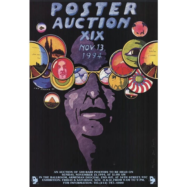 1994 Jan Sawka 'Poster Auction XIX' Vintage Multicolor,Purple Offset Lithograph For Sale - Image 4 of 4