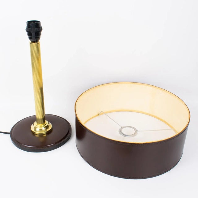 Jacques Adnet Brown Hand-Stitched Leather-Clad Table Lamp For Sale - Image 12 of 13