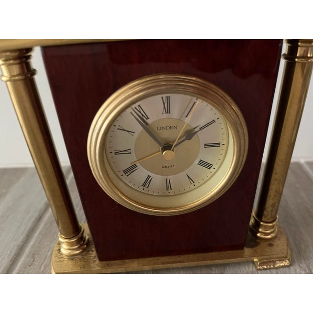 Traditional Vintage Linden Mahogany & Brass Clock For Sale - Image 3 of 6