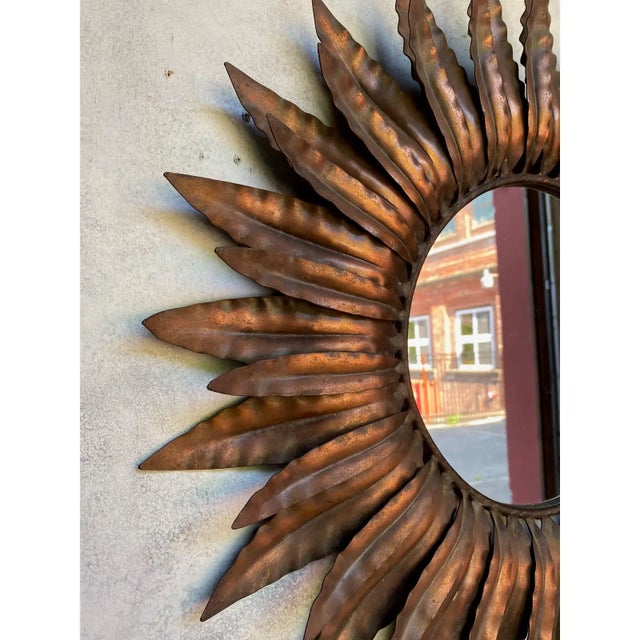 Spanish Sunburst Mirror With Vintage Copper Finish For Sale - Image 10 of 13