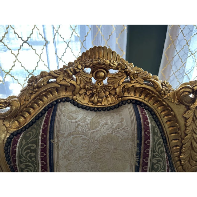 Champagne Mid 20th Century Vintage High Back Baroque Highly Carved Gold Gilt Sofa For Sale - Image 8 of 11