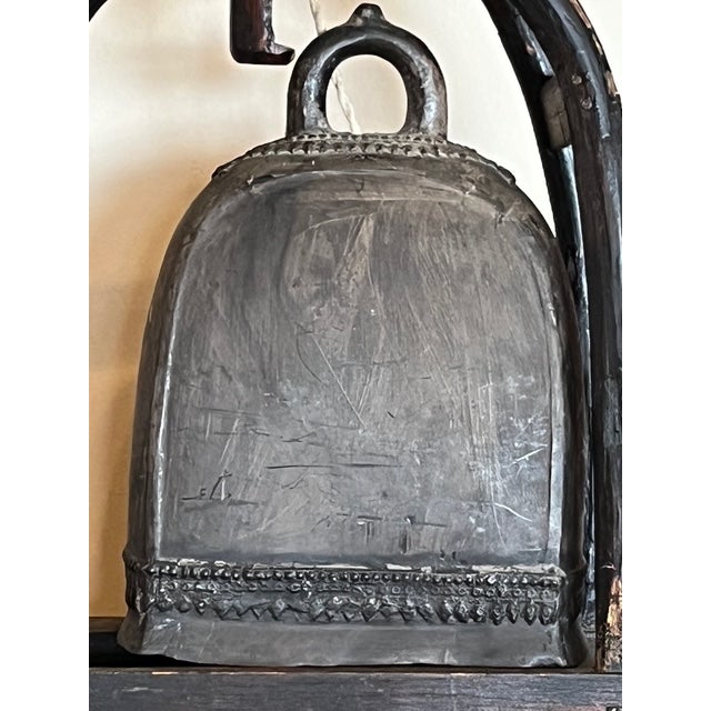 Large Antique Thai Karen Hill Tribe Bronze Elephant Bell & 16" Bentwood Frame For Sale In San Francisco - Image 6 of 8