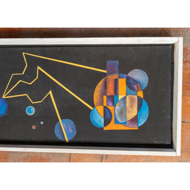 Mid-Century Modern Geometric Abstract Painting on Masonite, 1963 For Sale - Image 10 of 14