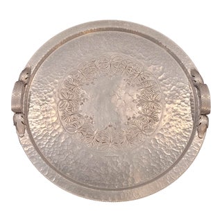 Mid-Century Modern Round Hammered Aluminum Serving Tray by Continental For Sale
