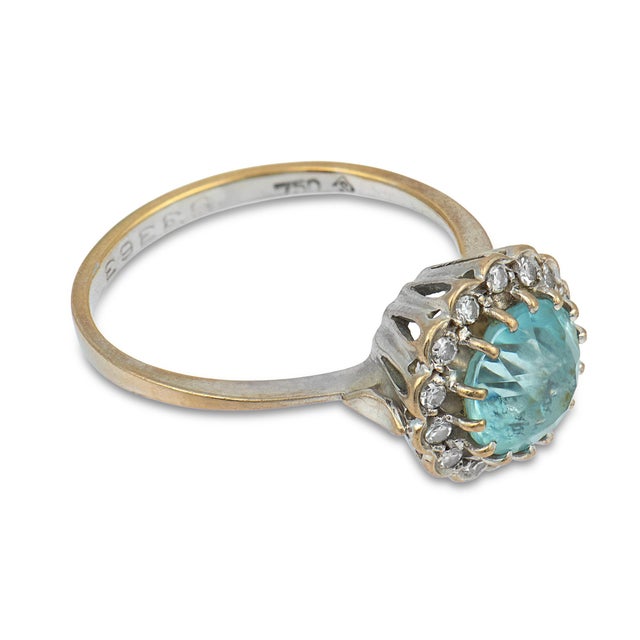 1960s Mid Century 2.20 Carat Aquamarine Diamond 18k White Gold Cluster Ring, Size 8.25 For Sale - Image 4 of 8