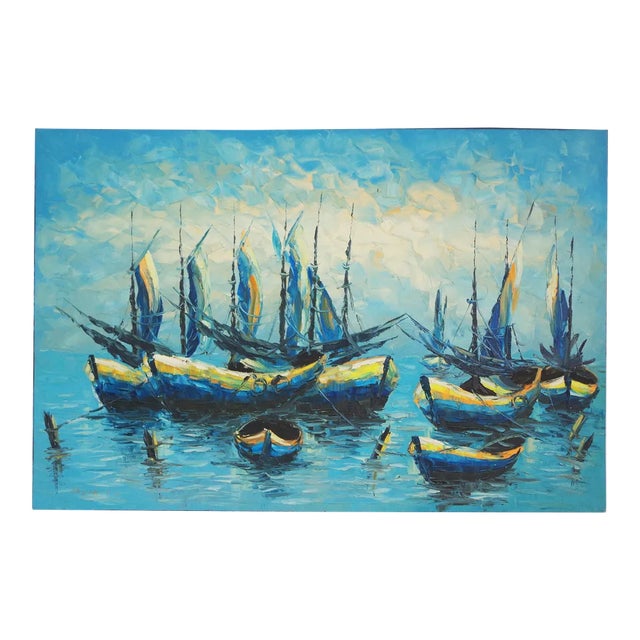 Boats on Water, 2000s, Canvas Painting For Sale