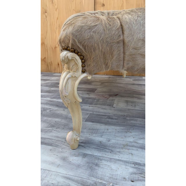 Mid 20th Century Vintage French Provincial Style Tufted Ottoman Newly Reupholstered in Cowhide For Sale - Image 5 of 7