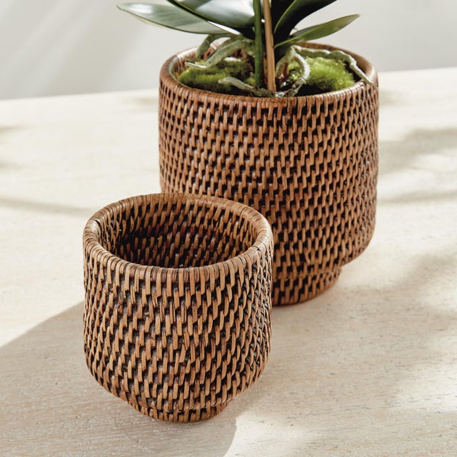 Early 21st Century Burma Rattan Cachepots Small, Set Of 2 For Sale - Image 5 of 6