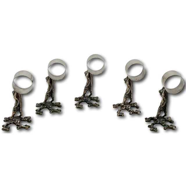 Outstanding Orig. Set of 5 Large Antique Victorian Sheffield England Silverplate Figurative Putti Napkin Rings Circa 1900 For Sale - Image 17 of 18
