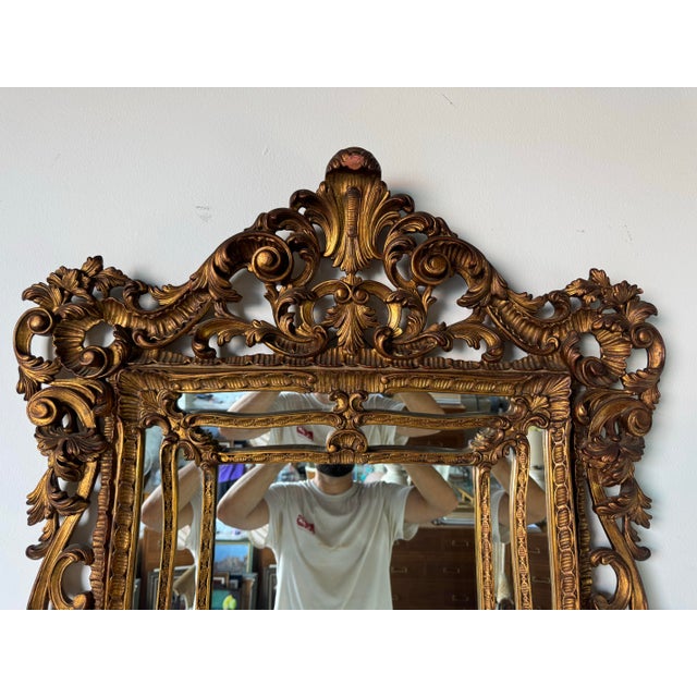 Hollywood Regency 1960s Italian Hollywood Regency Gilt Carved Wood Wall Mirror/ Sold For Sale - Image 3 of 12
