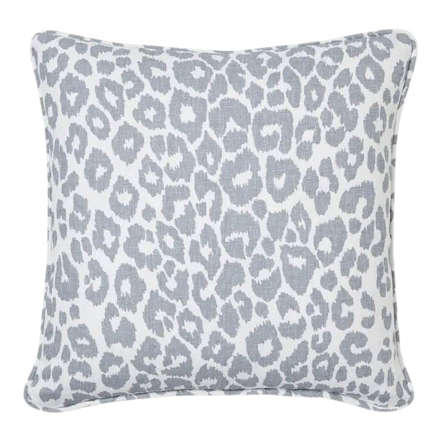 Schumacher Iconic Leopard 20" Pillow in Sky For Sale