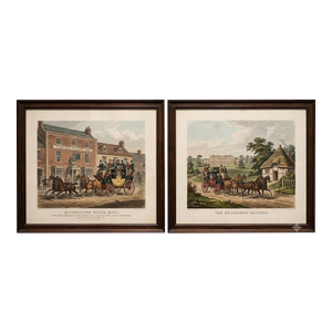 Antique 1835 Coaching Prints: 21.5"x18.5" Quicksilver & Edinburgh Express Pair