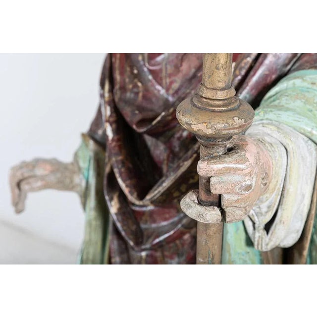18th Century Italian Polychrome Carved Oak Bishop Statue For Sale - Image 18 of 18