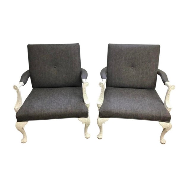 Wood Large Georgian Style Library Armchairs a Pair For Sale - Image 7 of 7