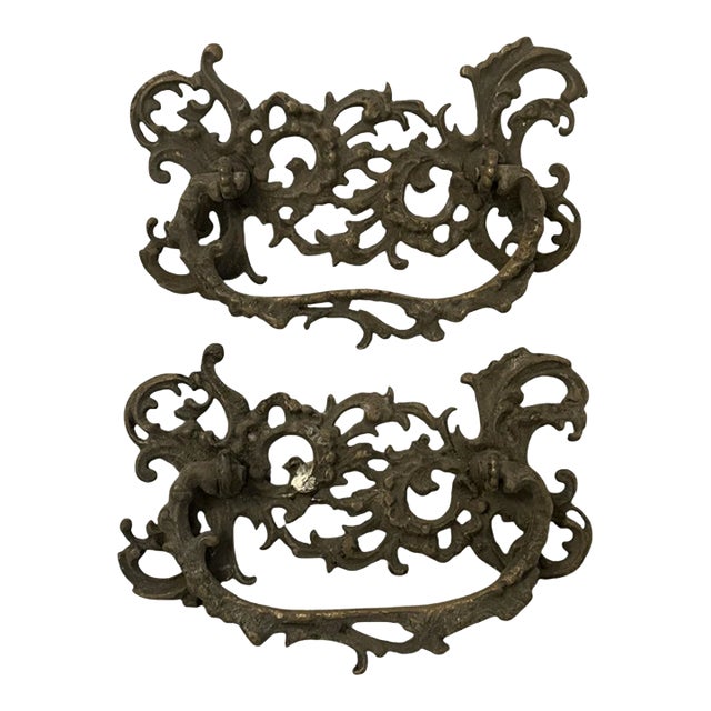 Antique Pair Art Nouveau Leaf Design Drawer Pull For Sale