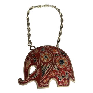 Vintage 1970s Red Enameled Brass Elephant Charm For Sale