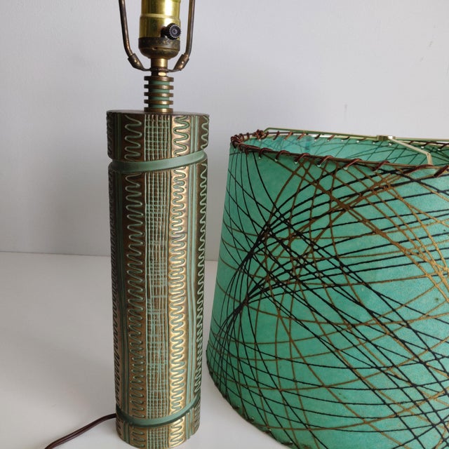 Mid 20th Century Mid Century Modern Brass Table Lamp With Original Shade For Sale - Image 9 of 12