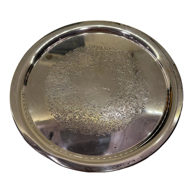 Vintage Academy Silverplate Round Tray For Sale
