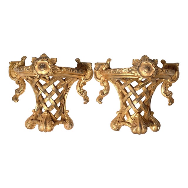 A Pair of Louis XV Style Gilt Wood Wall Shelves For Sale