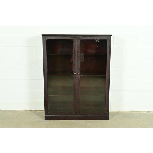 Charles Limbert Stickley Brothers Style Antique Arts & Crafts Mahogany Double Bookcase Cabinet, Circa 1900 For Sale - Image 4 of 12