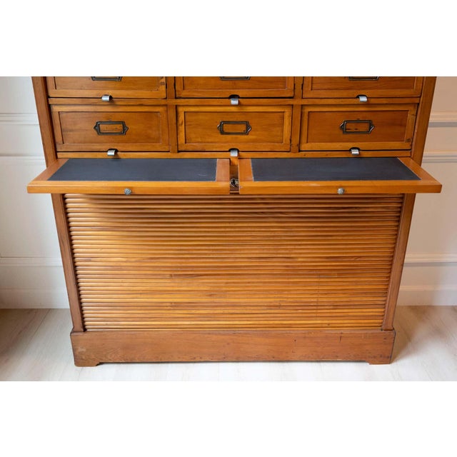 Wood Early 20th Century Italian Wooden Filing Cabinet with Tambour Door For Sale - Image 7 of 18