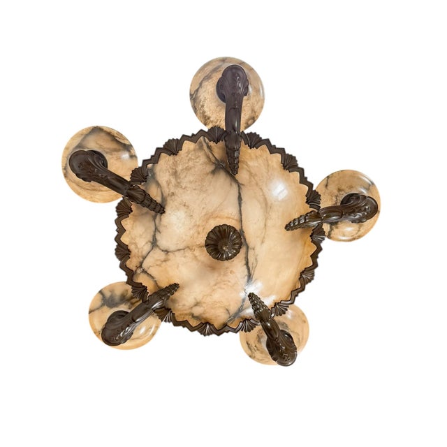 Art Deco French Alabaster Chandelier, 1930s For Sale - Image 9 of 17