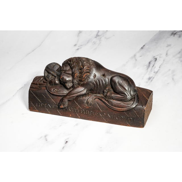 Large 19th Century Antique Lion of Lucerne Grand Tour Wood Sculpture Statue Hand Carved Swiss European Art Switzerland Home Decor For Sale - Image 17 of 17