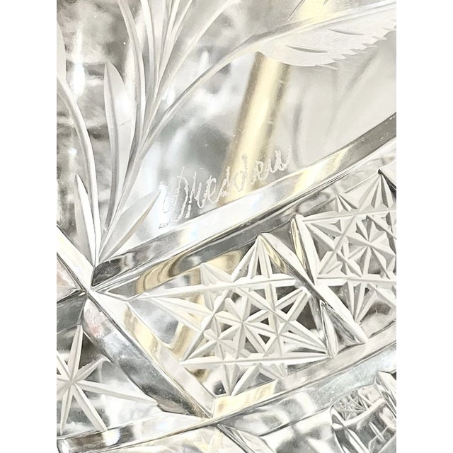 1970s Dresden 1970s Vintage Pair of Cut Rose Flower Crystal Oval Gold Brass Lamps For Sale - Image 5 of 12