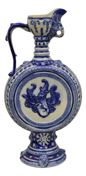 Antique Westerwald German Cobalt Blue Figural Stoneware Pottery Jug Pitcher