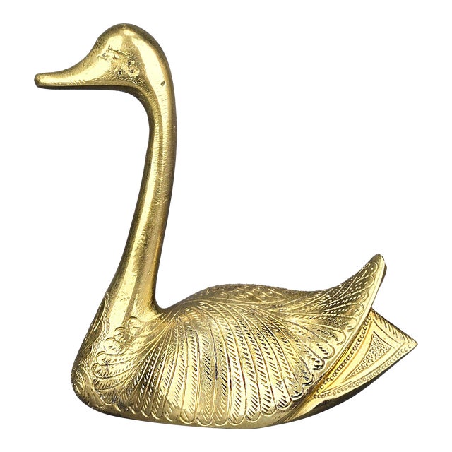 Mid 20th Century Art Deco Etched Brass Swan Sculpture For Sale