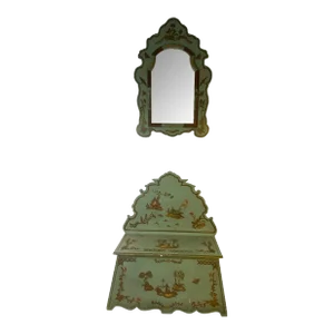 1940s Hand Painted Chinoiserie Mirror & Settee Suite - 2 Pieces