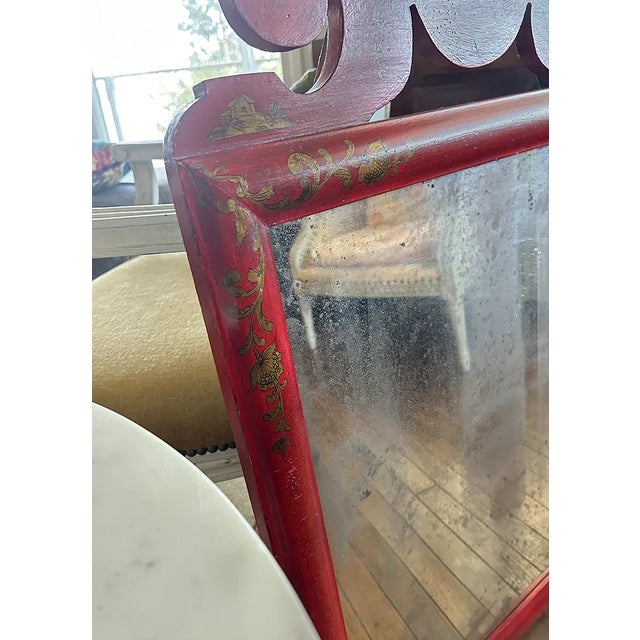 Scarlet Vintage Scarlet Red Chinoiserie Mirror For Sale - Image 8 of 8