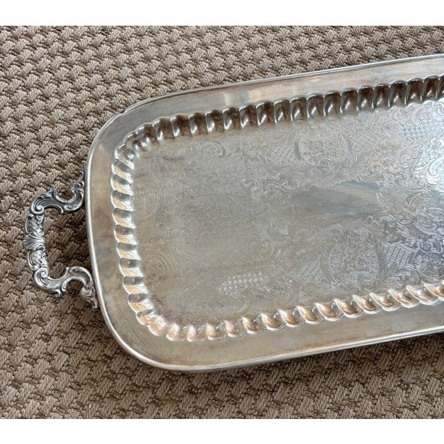 Vintage Silver Plated Serving Tray For Sale - Image 6 of 9