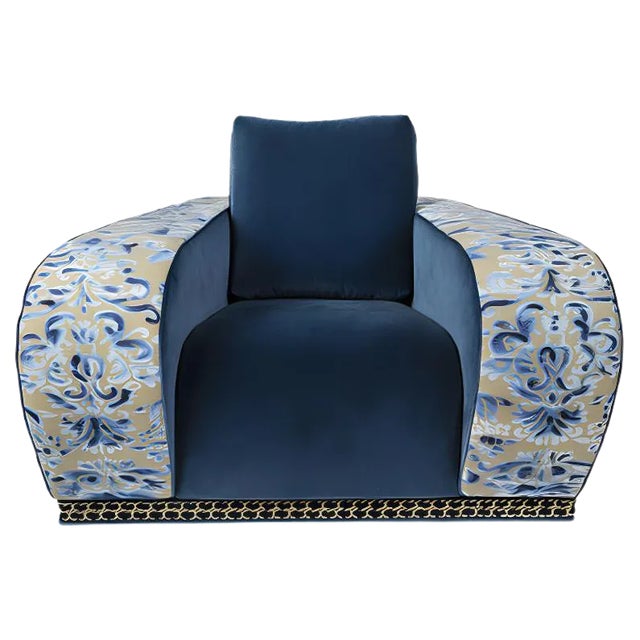 Blue Velvet Firenze Eticaliving Lounge Chair by Slow+Fashion+Design for VGnewtrend For Sale