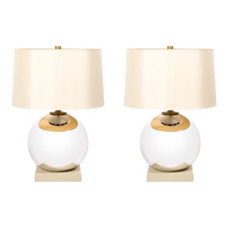 Modernist Mercury Glass Table Lamps With Leather Wrapped Bases by Lorin Marsh For Sale