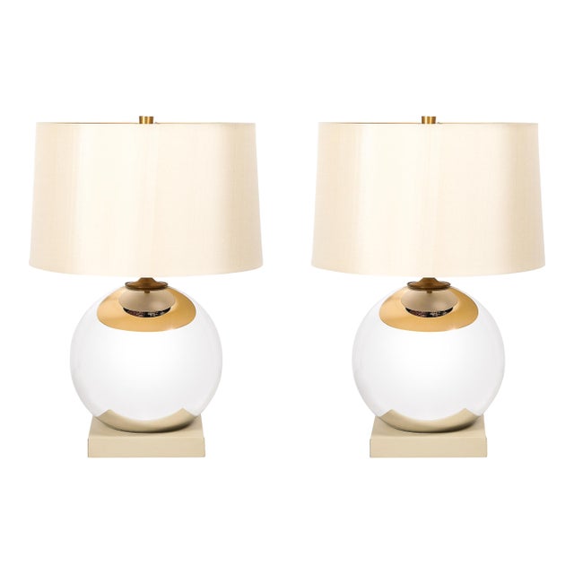 Modernist Mercury Glass Table Lamps With Leather Wrapped Bases by Lorin Marsh For Sale