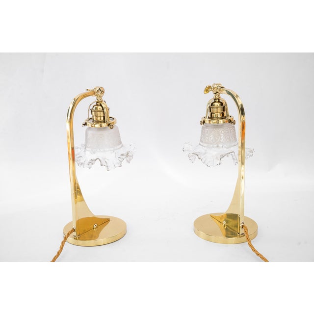 Art Deco Table Lamps with Glass Shades, Vienna, 1920s, Set of 2 For Sale - Image 4 of 14