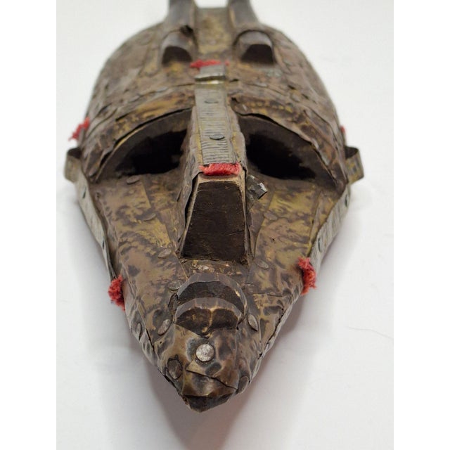 Authentic Marka African Mask Mali - Hammered Brass & Copper Over Wood Tribal Art For Sale - Image 4 of 18