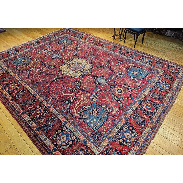 Textile Vintage Persian Tabriz Rug, Hand-Knotted Wool, Garden Floral Pattern, Crimson & Turquoise, 11x15 For Sale - Image 7 of 18