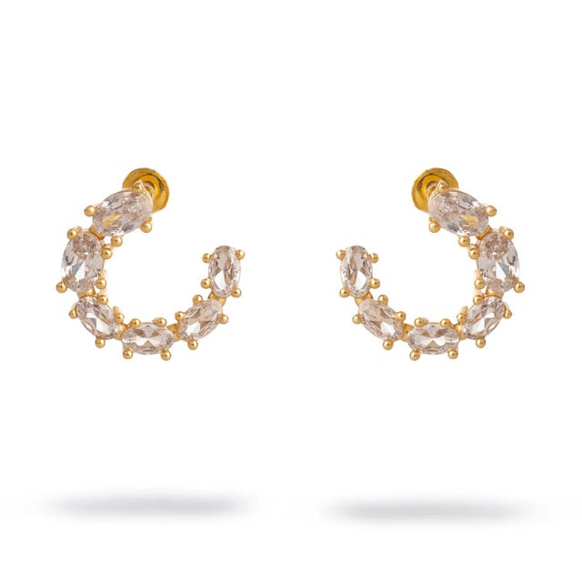 Metal Crystal Radiance Stud Hoop Earrings, A Pair For Sale - Image 7 of 7