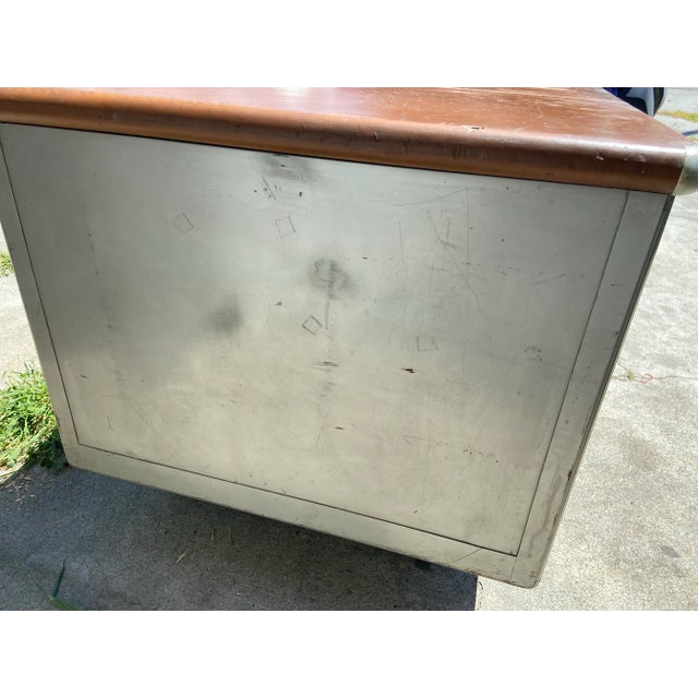Brown 1940s Vintage Shaw Walker Typewriter Metal Tanker Desk For Sale - Image 8 of 12