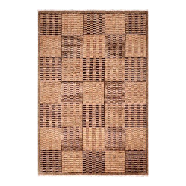 Bohemian Gabbeh Tan/Brown Wool Rug - 7'10'' X 9'8'' For Sale
